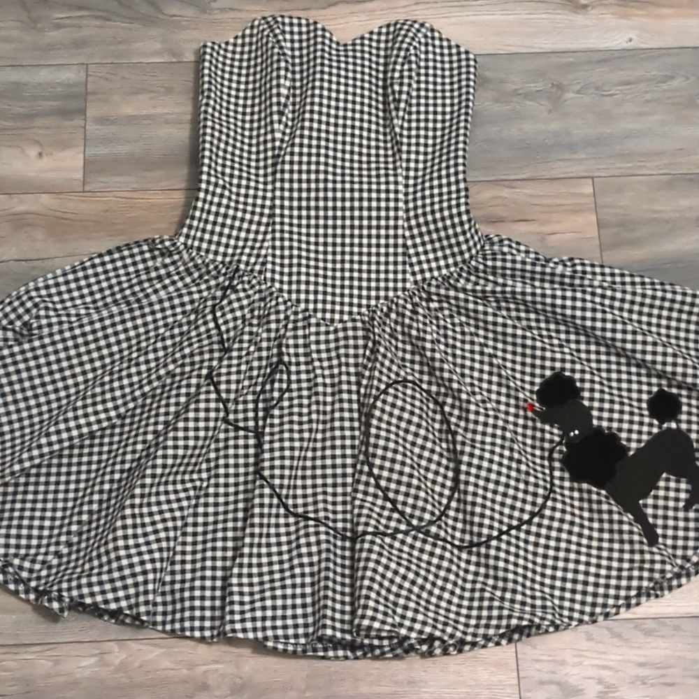 Strapless Gingham Dress with Poodle Design